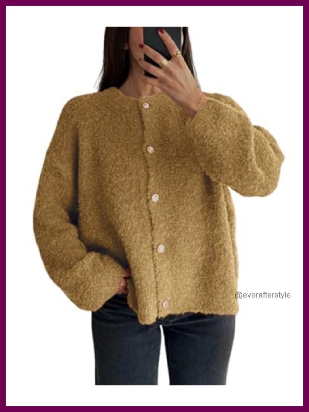 Chunky Fuzzy Knit Open Front Cardigan Long Sleeve Crewneck Loose 2025